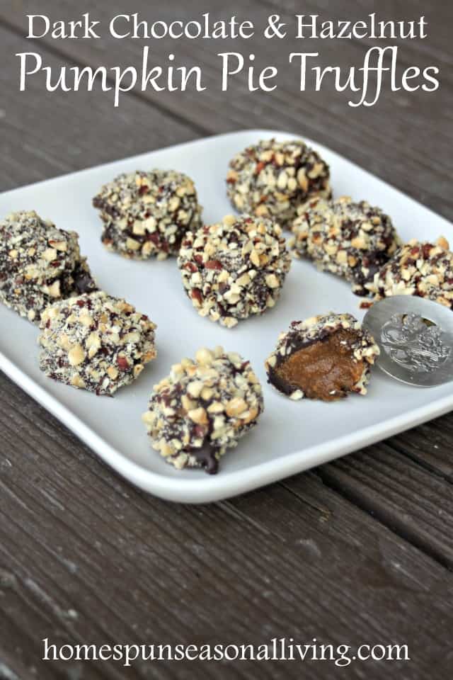 A no-bake treat full of fall flavor these dark chocolate and hazelnut pumpkin pie truffles are a delicious dessert that comes together easily. 