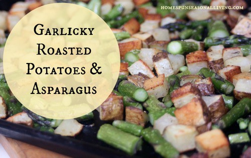 A quick and oh so tasty side dish making the most of spring vegetables, Garlicky Roasted Potatoes & Asparagus is sure to please with its simple, flavorful crunch.