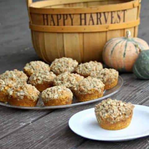 Bake up some fall flavor with these moist pumpkin maple muffins topped with a crunchy and spiced cardamom oat streusel topping.