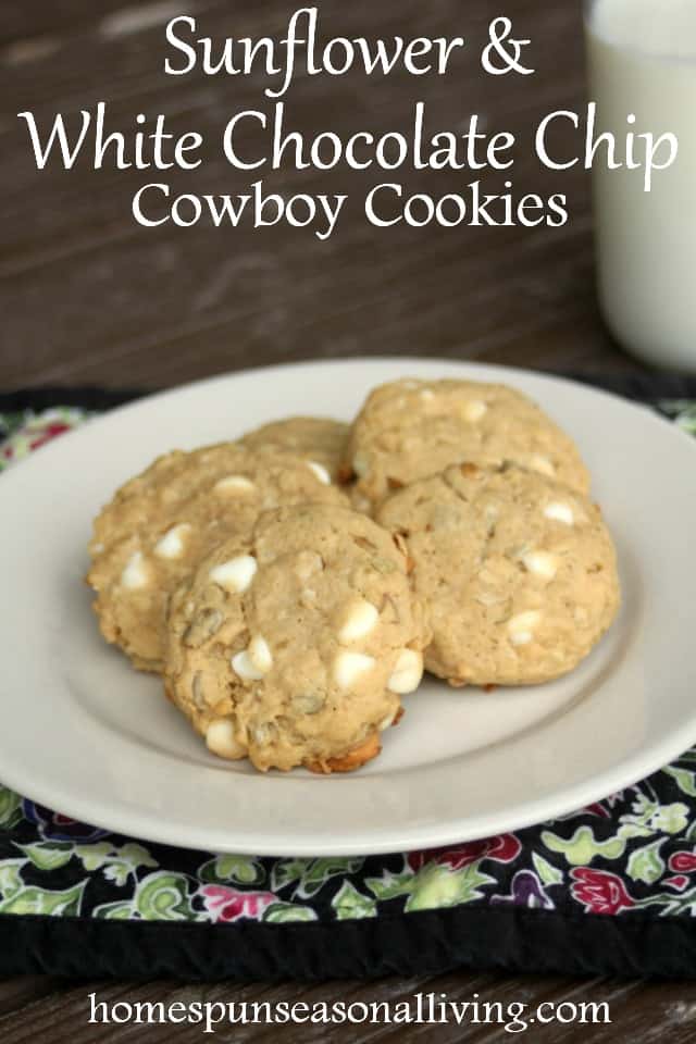 Nut-free and potentially gluten-free these Sunflower White Chocolate Cowboy Cookies, make a great cookie to eat up fresh or ship to loved ones far away.