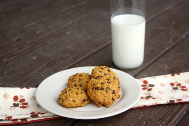 Pumpkin Chocolate Chip Oatmeal Cookies are a lightly sweetened and spiced for a perfect fall treat to keep or mail in a care package.