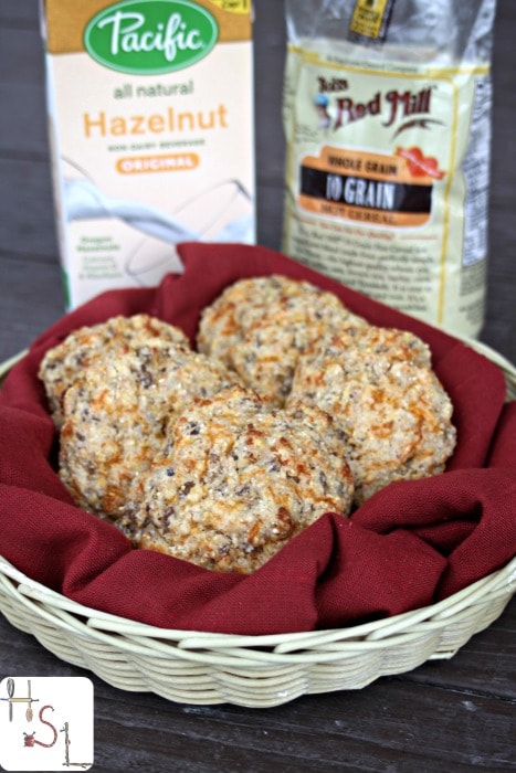 Fuel up for busy days with a breakfast full of whole grains and protein in these 10 Grain Sausage Cheddar Biscuits. 
