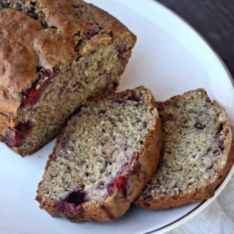 Sliced Strawberry Poppy Seed Bread on a platter.