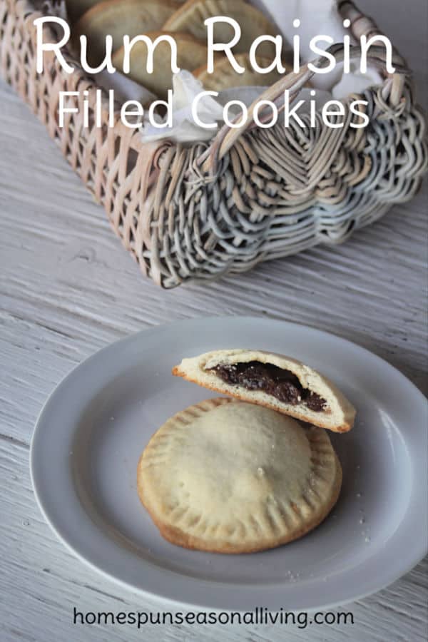 Rum raisin filled cookies on a plate.