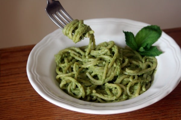 Pesto on spaghetti