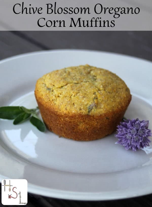 Use garden fresh herbs for a delightful side dish to salads and soups with these easy to whip up chive blossom oregano corn muffins.