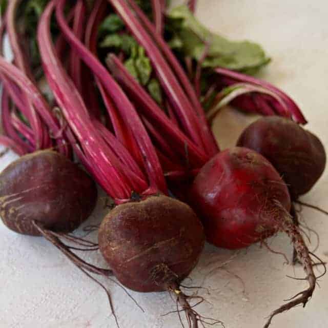 Fresh beets on a table.
