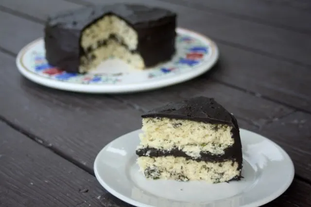 A slice of fresh mint cake on a plate.