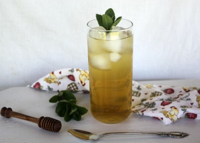 Mint iced tea on a table.