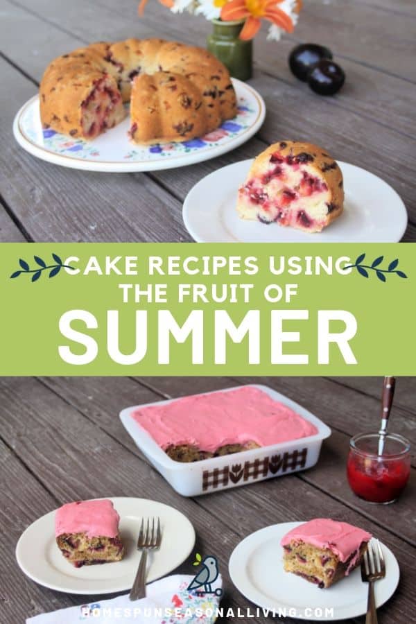 A collage of summer cake photos with text overlay.