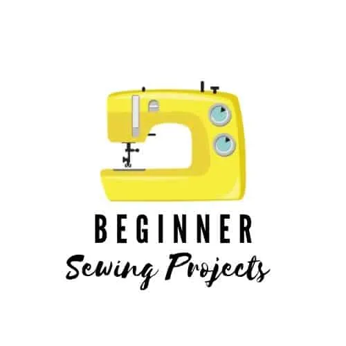 Yellow sewing machine drawing above Beginner Sewing Projects Text Logo.