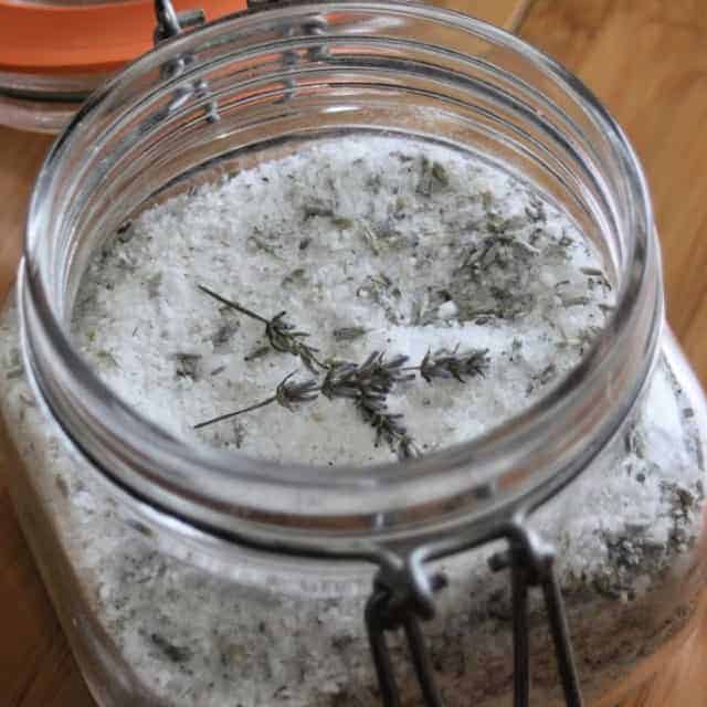 An open jar of bath salts.