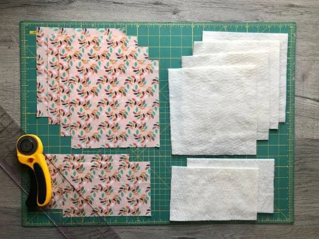 Fabric and batting cut into 8" squares