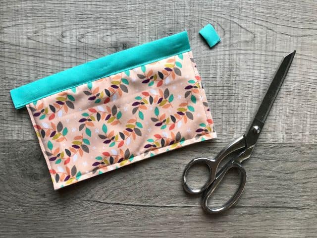 Rectangle with fabric shears and excess binding trimmed