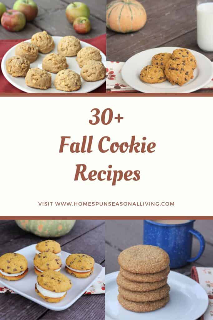 Photos of a variety of different cookies surrounding a text box stating: 30+ Fall Cookie Recipes.